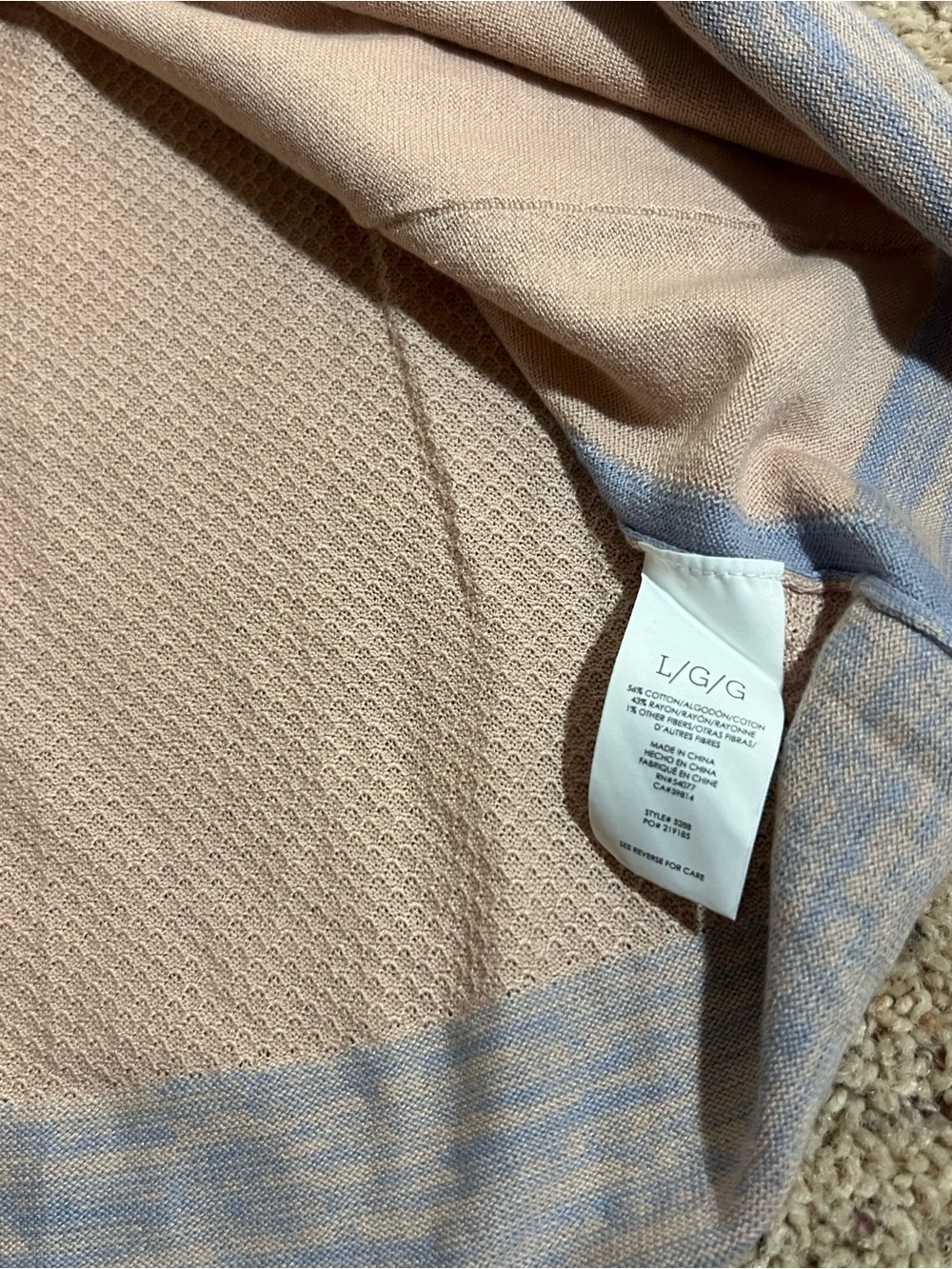 CAbi pastel Light Pink V-Neck Button Cardigan with Blue Trim - Picture 6 of 6